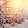 Large modern blurred warehouse industrial and logistics companies. Warehousing on the floor and called the high shelves Royalty Free Stock Photo