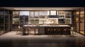 large modern kitchen. Kitchen in new luxury home with quartz waterfall island generative ai