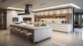 large modern kitchen. Kitchen in new luxury home with quartz waterfall island generative ai