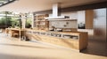 large modern kitchen. Kitchen in new luxury home with quartz waterfall island generative ai