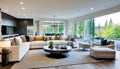 Large modern luxury living room interior in Bellevue home. Royalty Free Stock Photo