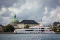 Large modern luxury yacht anchored in harbor of Copenhagen Royalty Free Stock Photo