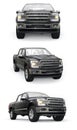 A large modern pickup truck with a double cab, glowing headlights on a white uniform background. 3d rendering.