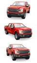 A large modern pickup truck with a double cab, glowing headlights on a white uniform background. 3d rendering.