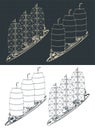 Large modern sailing ship isometric drawings