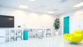 A large modern vet clinic interior, white walls, 3d render design, clean and bright Royalty Free Stock Photo