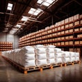 Large modern warehouse with boxes and sacks for storage in industrial logistics Royalty Free Stock Photo