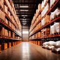 Large modern warehouse with boxes and sacks for storage in industrial logistics Royalty Free Stock Photo