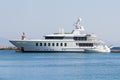 The large modern white private yacht alongside the dock. Royalty Free Stock Photo