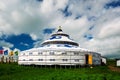 The large mongolia yurt on the green prairie