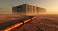 Server farm drains water in a cracked arid desert Royalty Free Stock Photo