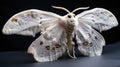 A large moth with long wings and a black background, AI