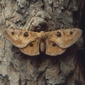 A large moth with soft, brown wings perched on a tree trunk Royalty Free Stock Photo