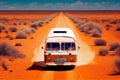Large motorhome bus driving in the arid Australian outback. Red dirt road. Lap of Australia Royalty Free Stock Photo