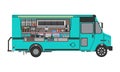 Side view Food truck with open selling in blue martine color