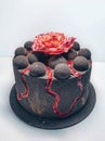 volcano cake with a flower through the lava