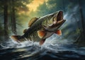 Large Mouth Bass Leaping Out of Deep Water on Music Album Cover