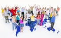 Large multi-ethnic group of world people with world map Royalty Free Stock Photo