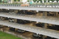 Large multi-level parking for cars in rainy weather