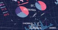 Large multicolored pie chart displaying data in dashboard, with world map heatmap, copy space Royalty Free Stock Photo