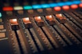 Large Music Mixer desk in recording studio. Closeup Royalty Free Stock Photo