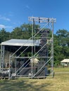 Large musical iron outdoor stage for musicians to perform outdoors at the open air at the music festival