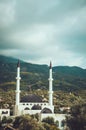 Large Muslim mosque with two minarets in Bar, Montenegro Royalty Free Stock Photo