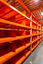 Large newly build warehouse with steel shelves
