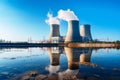 A large nuclear power plant in rural landscape