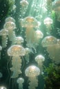 a large number of jellyfish swimming underwater Royalty Free Stock Photo