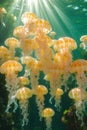 a large number of jellyfish swimming underwater Royalty Free Stock Photo