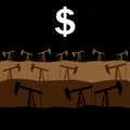 Oil rigs on the background of the dollar symbol at night