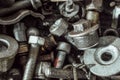 A large number of old rusty and oil-stained car parts Royalty Free Stock Photo