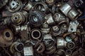 A large number of old rusty and oil-stained car parts Royalty Free Stock Photo