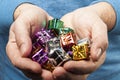 A large number of small gifts on the palms Royalty Free Stock Photo