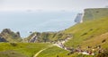 Large number of tourists heading towards Durdle Door