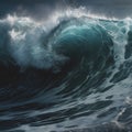 A large ocean wave of blue color with foam Royalty Free Stock Photo