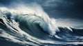 Large ocean wave crashing with force and power