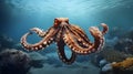 large octopus swims in the ocean. marine fauna. underwater animals