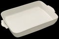 Large Off White Oblong Rectangular Ceramic Baking Pan Isolated On Black Background Royalty Free Stock Photo