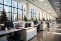 a large office with christmas trees in