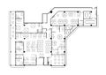 Large office plan layout drawing complete with the office furniture in 2D CAD drawing.