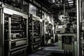 Large offset printing press or magazine running. Neural network AI generated