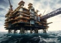 Large oil and gas drilling rig in north sea with living quarters.AI Generative