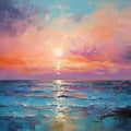 Romantic Sunset Over The Ocean: Realistic Impressionism Painting