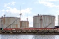 Large oil storage tanks