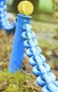 A large old blue chain of rusty metal in the city. close-up Royalty Free Stock Photo