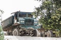 Large old dark blue turquoise dump truck tipper Malaysia, Asia Royalty Free Stock Photo