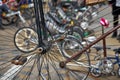 Large old-fashioned bicycle wheel Royalty Free Stock Photo
