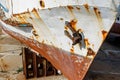 Large old iron rusting ship in dry dock Royalty Free Stock Photo